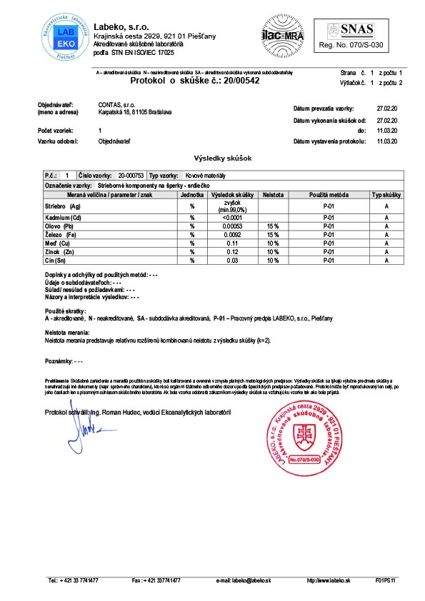 Protokol o skuske na obsah striebra 1