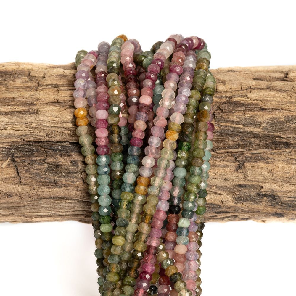 Turmalín viacfarebný korálky 3x2mm rondelky brúsené šnúra Turmalín viacfarebný korálky 3x2mm rondelky brúsené šnúra