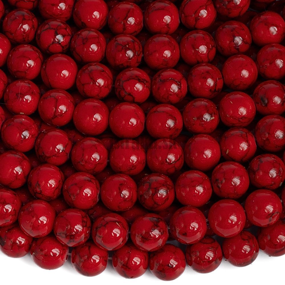 Tyrkys syntetický korálky 8mm batika červená šnúra Tyrkys syntetický korálky 8mm batika červená šnúra