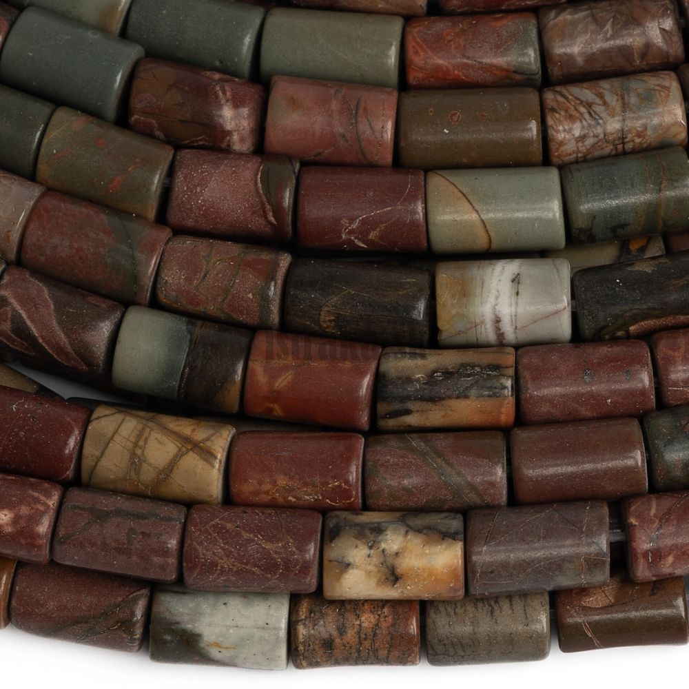 Jaspis picasso korálky 5x8mm trubičky šnúra Jaspis picasso korálky 5x8mm trubičky šnúra