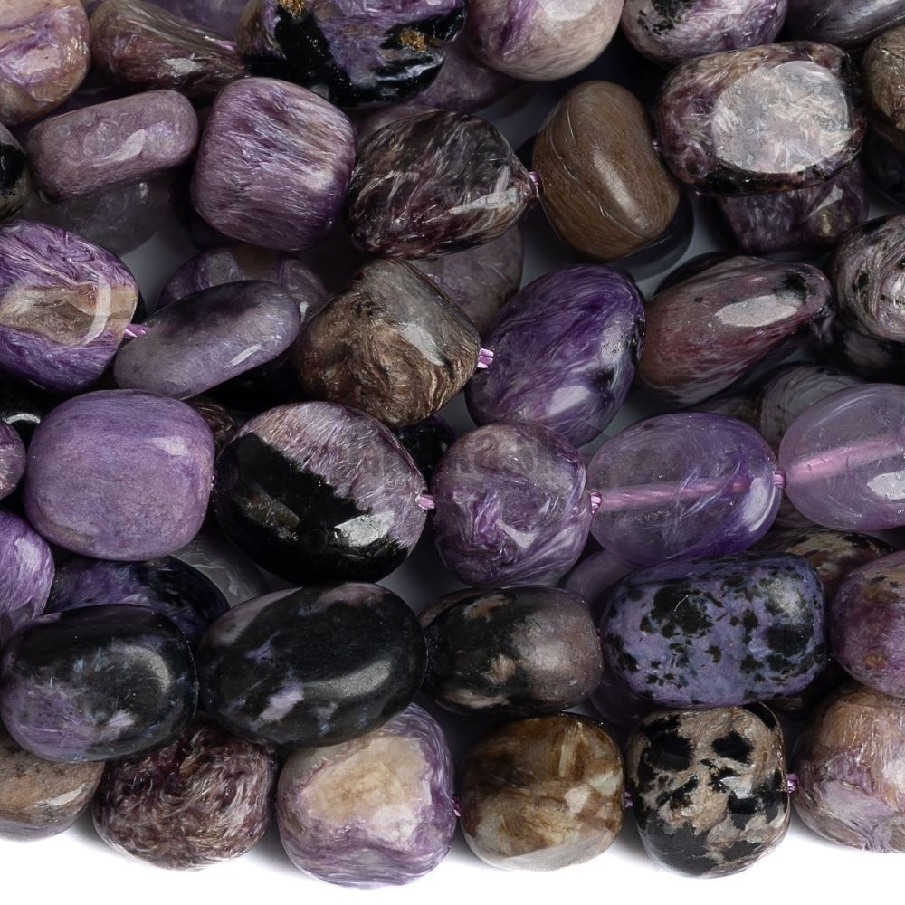 Čaroit korálky nugety 8x10mm šnúra Čaroit korálky nugety 8x10mm šnúra