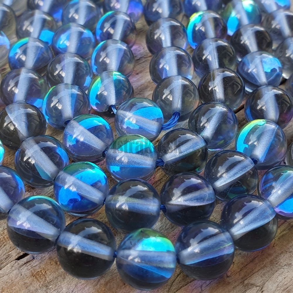 Mesačný kameň syntetický korálky 8mm modro sivé lesklé šnúra