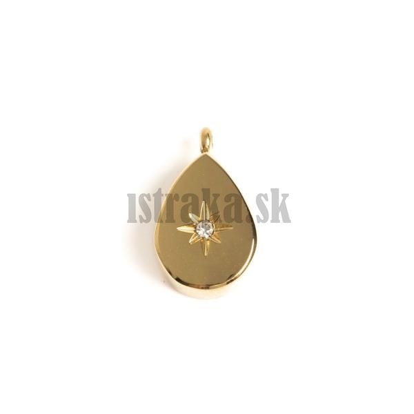 Prvesok slza s bielym zirknom 13x8mm zlat nerez