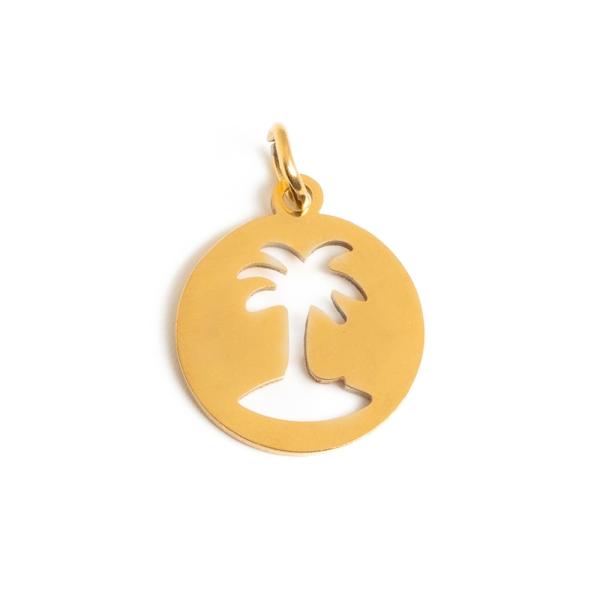 Pr�vesok placka s kokosovou palmou 12mm zlat� nerez