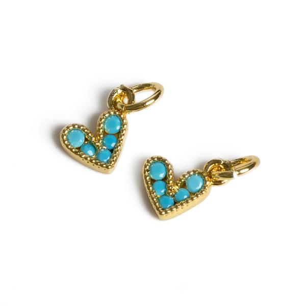 Srdie�ko pr�vesok zlat� s tyrkysov�mi zirk�nmi