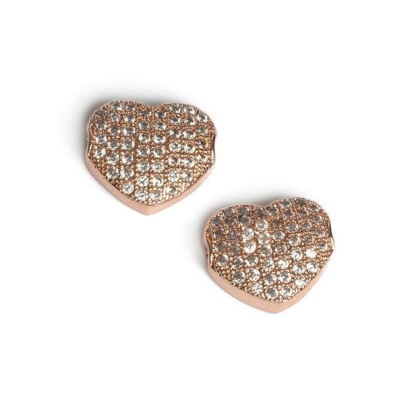 Srdce kor�lka ploch� ru�ov� zlato s bielymi zirk�nmi