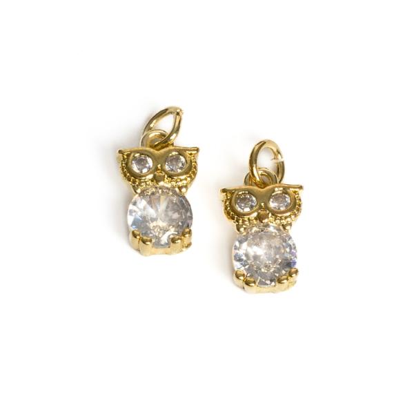 Sovi�ka pr�vesok zlat� s bielymi zirk�nmi