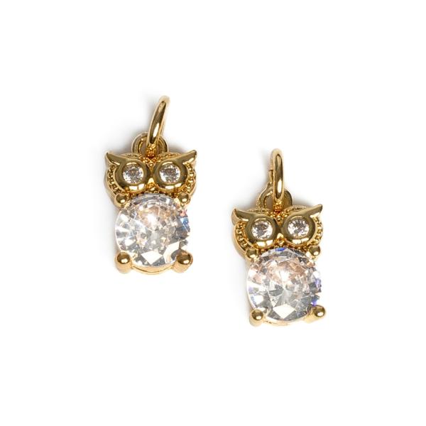 Sovi�ka v��ia pr�vesok zlat� s bielymi zirk�nmi