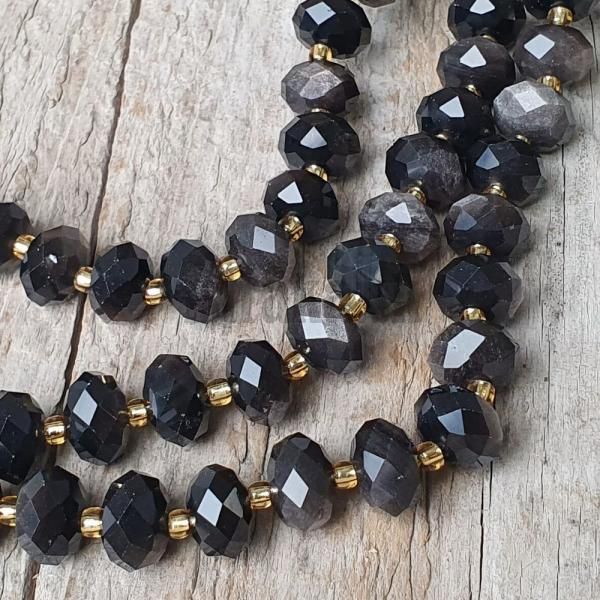 Obsidin strieborn korlky 6x10mm rondelky brsen polnra