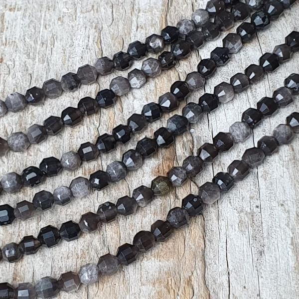 Obsidin strieborn korlky 4mm brsen sdok polnra