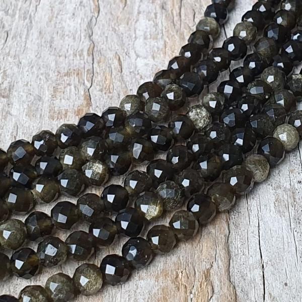Obsidin zlat korlky 4mm brsen polnra