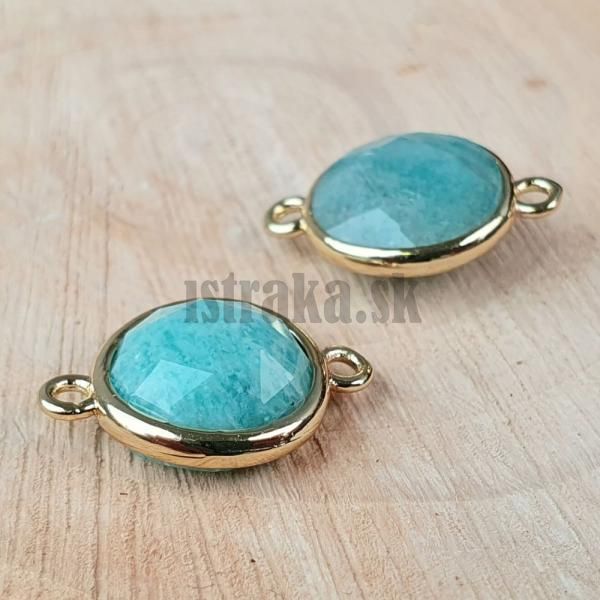 Medzikus amazonit 16x12mm placka  so zlatm rmom