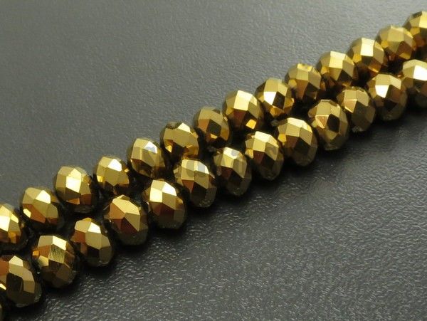 Korálky sklenené 6x4mm rondelky zlaté šnúra