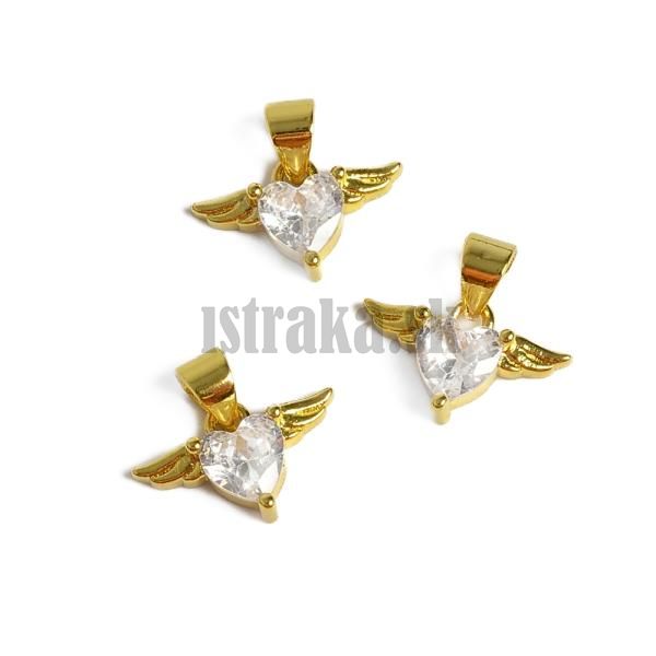 Srdieko s anjelskmi krdlami prvesok so lupou zlat s bielymi zirknmi