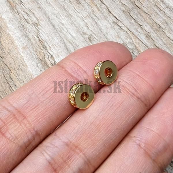 Rondelka korlka 7x3mm zlat s bielymi zirknmi