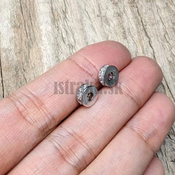 Rondelka korlka 7x3mm strieborn s bielymi zirknmi