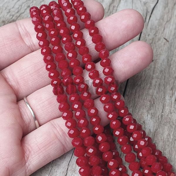 Korlky sklenen 6x4mm rondelky erven pln nra