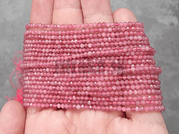 Turmalín ružový korálky 3mm brúsené šnúra