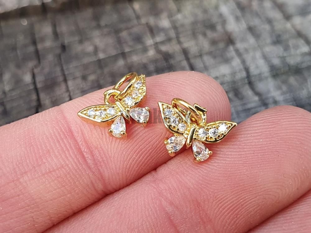 Motýľ prívesok zlatý s bielymi zirkónmi